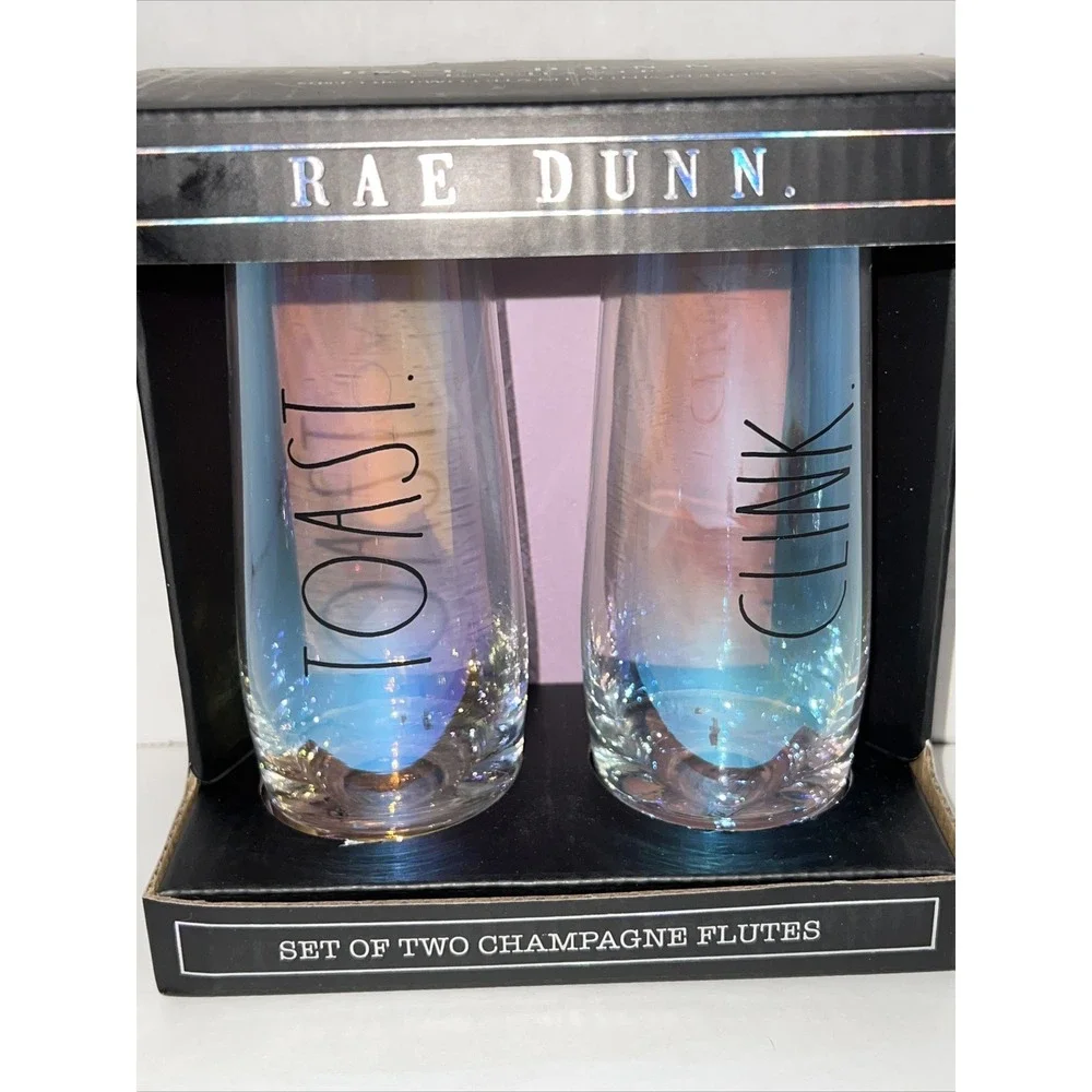 Rae Dunn Iridescent Stemless Champagne Flutes Set of 2 Toast Clink New‎